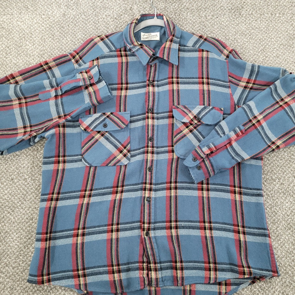 Vintage 80's Sears Roebuck and Co Blue Plaid Wool Blend Flannel Shirt Mens XL